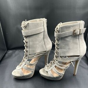Elegant Gray Lace-Up Women's Heels